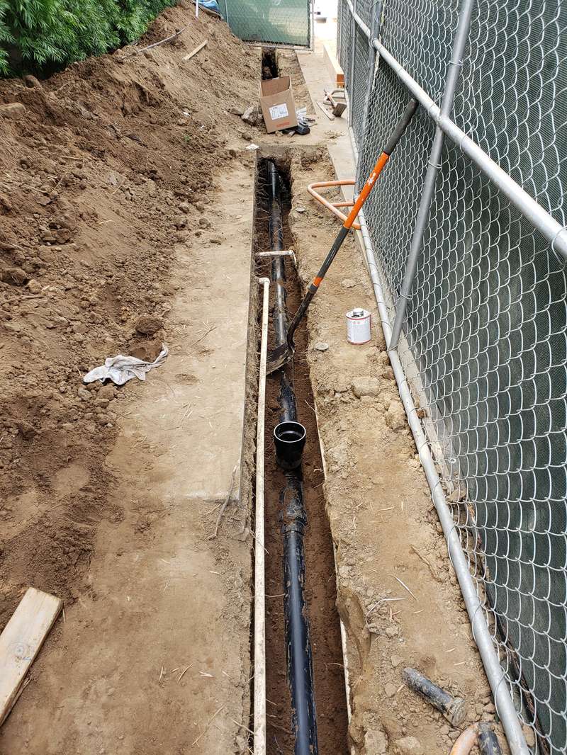 free-second-opinion-sewer-line-trench-side-yard-orange-county A new sewer line being installed in a long side-yard trench, the kind of dig-up the Costa Mesa case describes